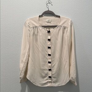 kate spade Cream Long-Sleeve Blouse with Black Bow Buttons